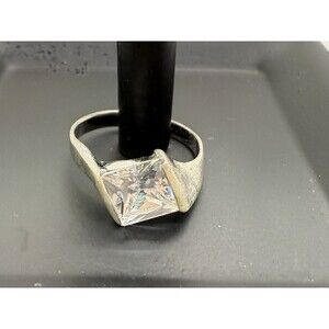 Princess Cut Cubic Zirconia Solitare Ring Sterling Silver Engagement Size 7.25